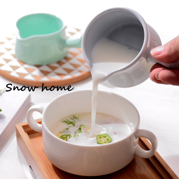 Mini puodo keraminis pieno ąsotis su rankena Mažas pieno puodelis Sriubos dubuo kepimo dubuo Maisto sulčių kibiras