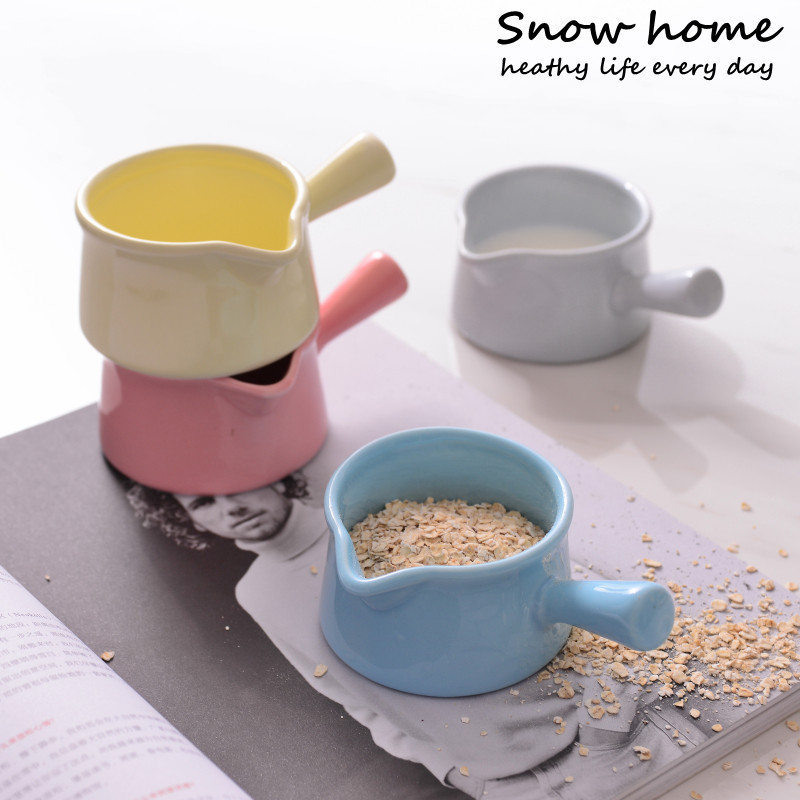 Mini puodo keraminis pieno ąsotis su rankena Mažas pieno puodelis Sriubos dubuo kepimo dubuo Maisto sulčių kibiras