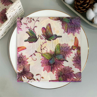20 бр./Опаковка Пеперуда Цвете Декупаж Хартиени салфетки Старинни хартиени кърпички за парти Сервизи Сватба Коледен фестивал Консумативи