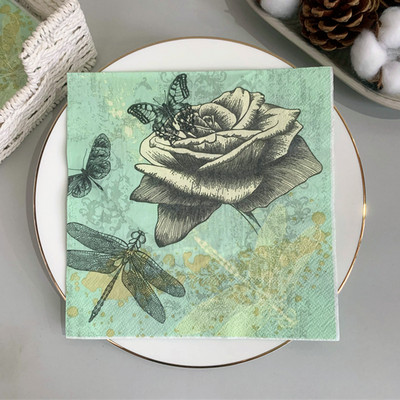 20 бр./Опаковка Пеперуда Цвете Декупаж Хартиени салфетки Старинни хартиени кърпички за парти Сервизи Сватба Коледен фестивал Консумативи