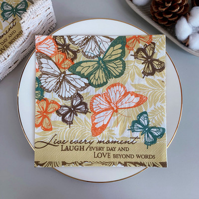 20 бр./Опаковка Пеперуда Цвете Декупаж Хартиени салфетки Старинни хартиени кърпички за парти Сервизи Сватба Коледен фестивал Консумативи