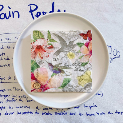 20db/táska Vintage kolibri virág decoupage papírszalvéták virágos papírzsebkendők parti étkészletekhez karácsonyi kellékek 25x25cm