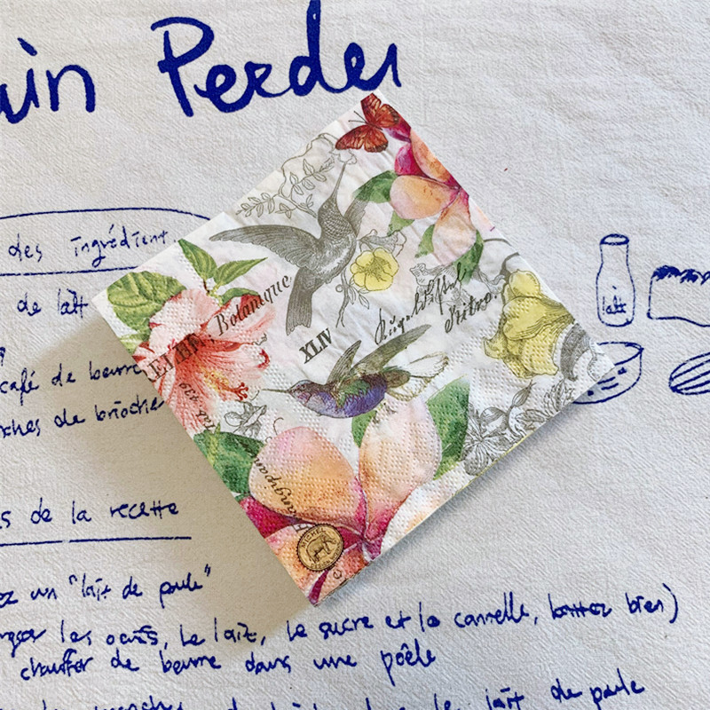 20db/táska Vintage kolibri virág decoupage papírszalvéták virágos papírzsebkendők parti étkészletekhez karácsonyi kellékek 25x25cm