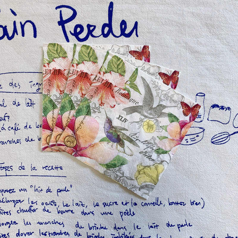 20db/táska Vintage kolibri virág decoupage papírszalvéták virágos papírzsebkendők parti étkészletekhez karácsonyi kellékek 25x25cm