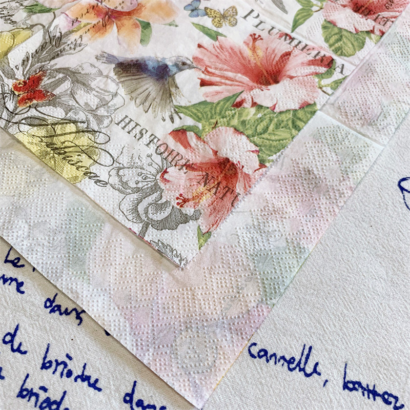 20db/táska Vintage kolibri virág decoupage papírszalvéták virágos papírzsebkendők parti étkészletekhez karácsonyi kellékek 25x25cm