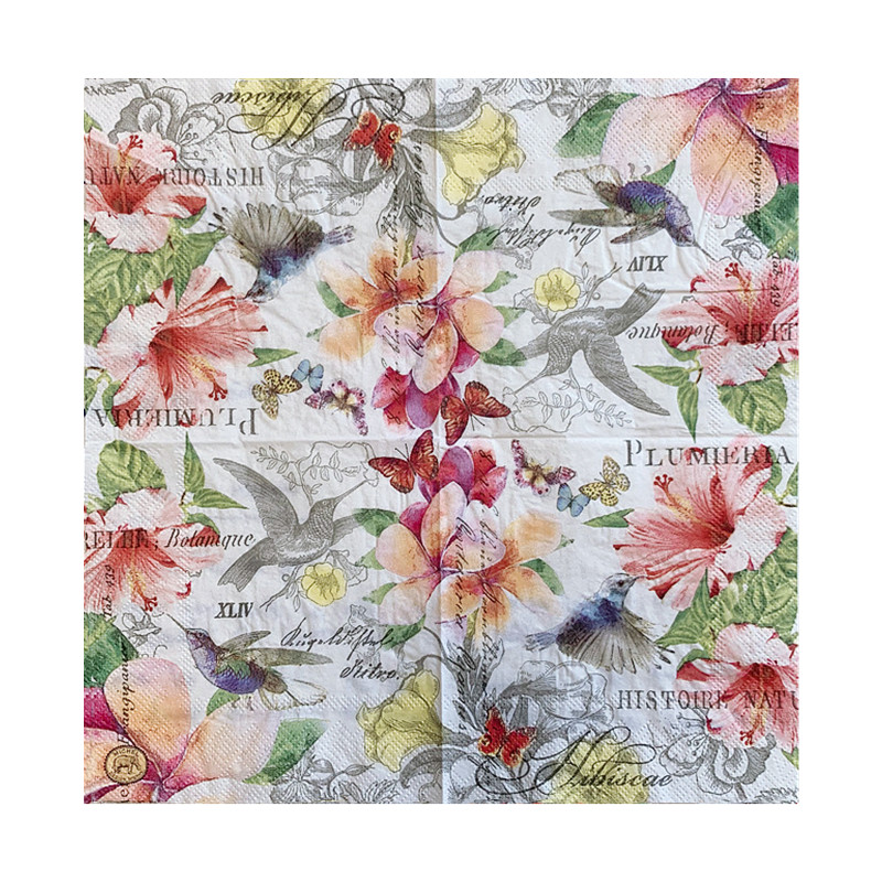 20db/táska Vintage kolibri virág decoupage papírszalvéták virágos papírzsebkendők parti étkészletekhez karácsonyi kellékek 25x25cm