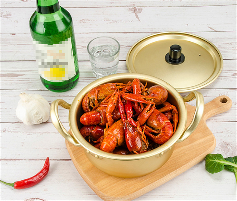 Korėjietiško stiliaus ramen makaronų aukso puodas aliuminio sriubos oksiduota danga makaronai Mike kiaušinių sriubos virimas aukso virtuvės karštas puodas