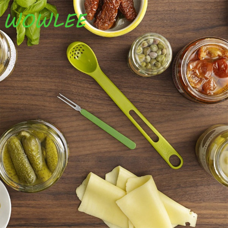 2 viename sieteliai Valgomojo indai kiaurasamtis šaukštas filtras ilga rankena konservuotų vaisių sulčių filtravimo šaukštas nerūdijančio plieno vaisių šakutė