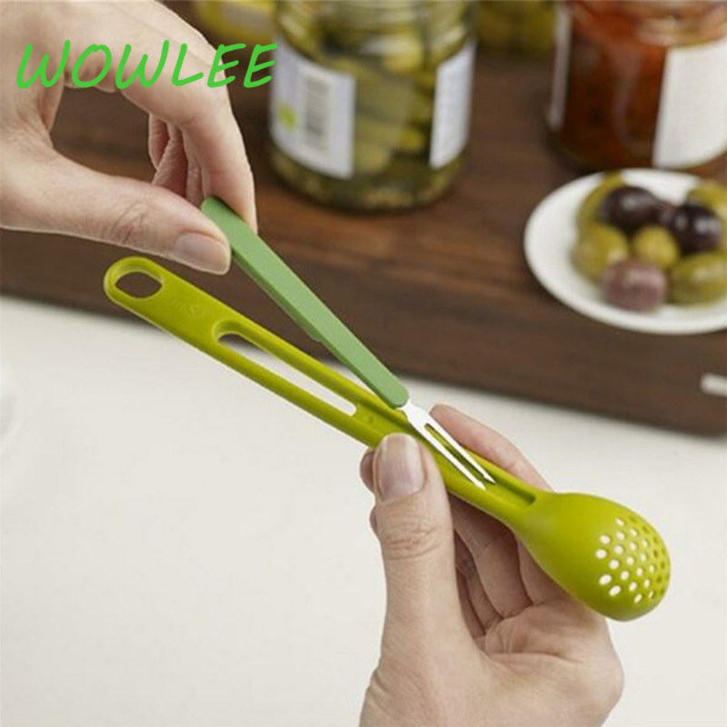 2 viename sieteliai Valgomojo indai kiaurasamtis šaukštas filtras ilga rankena konservuotų vaisių sulčių filtravimo šaukštas nerūdijančio plieno vaisių šakutė