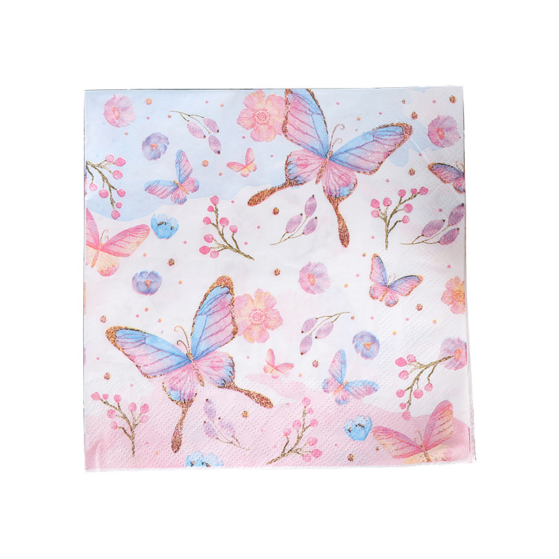 20db/tétel Lovely Flower pillangós papírszalvéták Pillangóparti szalvéták születésnapi parti kellékekhez esküvői dekorációk