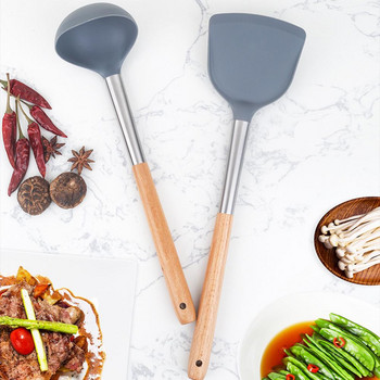 Готварска шпатула Хранителна незалепваща дървена дръжка Силикагел Обръщаща шпатула Лопата Кухненски прибори за готвене за дома