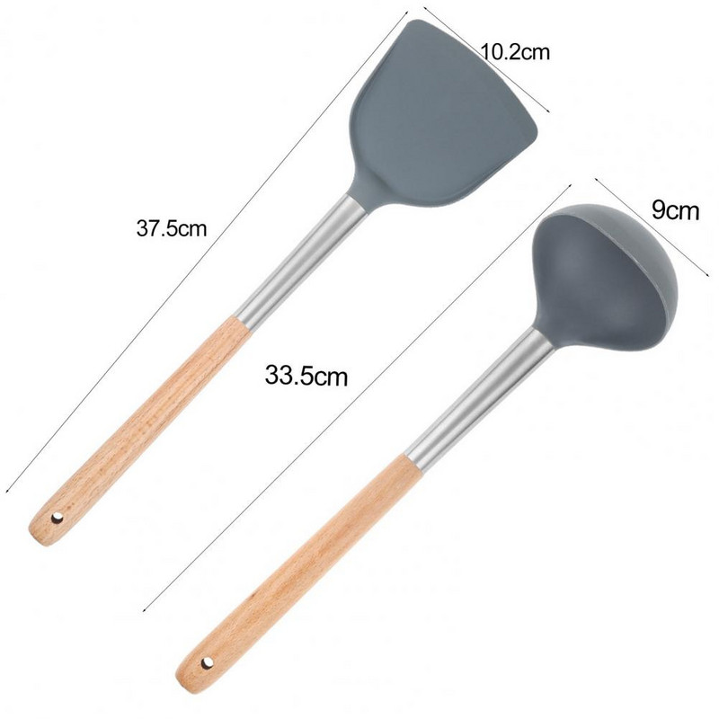Főzőlapát Élelmiszer-minőségű, tapadásmentes, fa nyelű szilikagél forgatólapátlapátos konyhai edények otthonra
