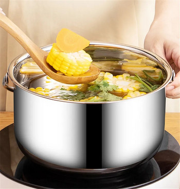 Тенджера за готвене на супа от неръждаема стомана Купа за яхния Купи Бульон Кухненски съдове за готвене Тиган Метален Handleramen тенджери и тигани Комплект съдове за готвене