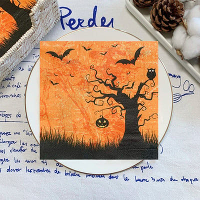 20 buc/pachet Hârtie de decoupage cu craniu de Halloween fericit, dovleac, hârtie uscată, copac, dovleac, șervețele de hârtie pentru decorarea petrecerii de Halloween