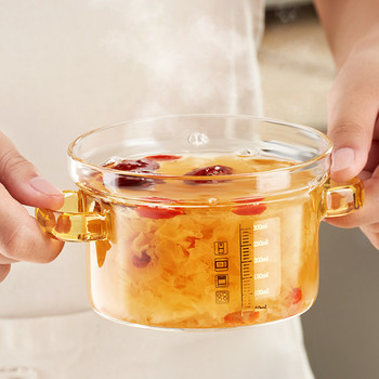 GIANXI Стъклена тенджера за яхния Прозрачна бинаурална тенджера за супа с капак Задушен яйчен крем Специална тенджера с везна Кухненски аксесоари