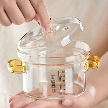 GIANXI Стъклена тенджера за яхния Прозрачна бинаурална тенджера за супа с капак Задушен яйчен крем Специална тенджера с везна Кухненски аксесоари