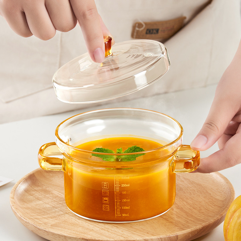 GIANXI stiklinis troškinimo puodas, skaidrus binauralinis sriubos puodas su dangčiu, virtas kiaušinių kremas, specialus puodas su apvaliais virtuvės priedais