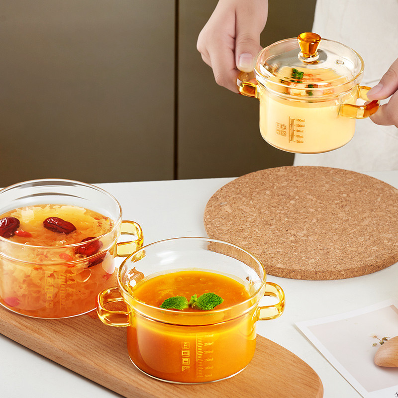 GIANXI stiklinis troškinimo puodas, skaidrus binauralinis sriubos puodas su dangčiu, virtas kiaušinių kremas, specialus puodas su apvaliais virtuvės priedais