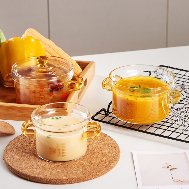 GIANXI stiklinis troškinimo puodas, skaidrus binauralinis sriubos puodas su dangčiu, virtas kiaušinių kremas, specialus puodas su apvaliais virtuvės priedais