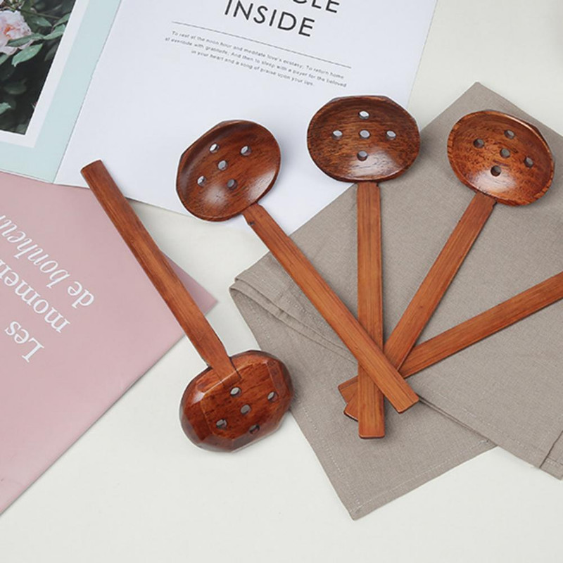 Japāņu stila garš rokturis koka karotes caurduris Trauki Ramen zupa karote Trauki Virtuves rīks Izturīgs pret deformāciju