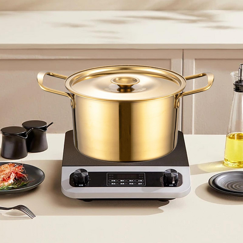 Koreja Ramen Katls Stockpot Ātra sildīšana ar roktura vāku Ātri pagatavojamo nūdeļu katls Korejiešu nūdeļu katls pārgājieniem Sautēta sautējuma zupas virtuve