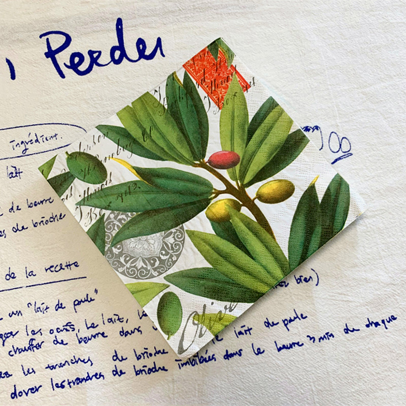 15 gab./maisiņš Vintage olīvkoka dekupāžas papīra salvetes Augļi papīra salvetes ballīšu galda piederumiem Kāzu Ziemassvētku festivāla piederumi 18