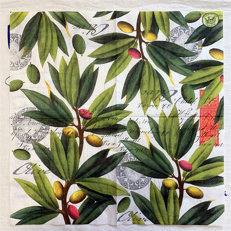 15 gab./maisiņš Vintage olīvkoka dekupāžas papīra salvetes Augļi papīra salvetes ballīšu galda piederumiem Kāzu Ziemassvētku festivāla piederumi 18
