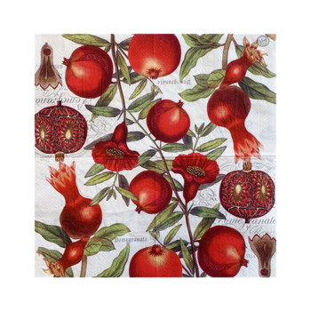 20ΤΜ/Τσάντα Vintage Ρόδι Λουλούδι Ντεκουπάζ Χαρτοπετσέτες Φρούτα Χαρτί χαρτομάντηλα για πάρτι Χριστουγεννιάτικα είδη 25x25cm