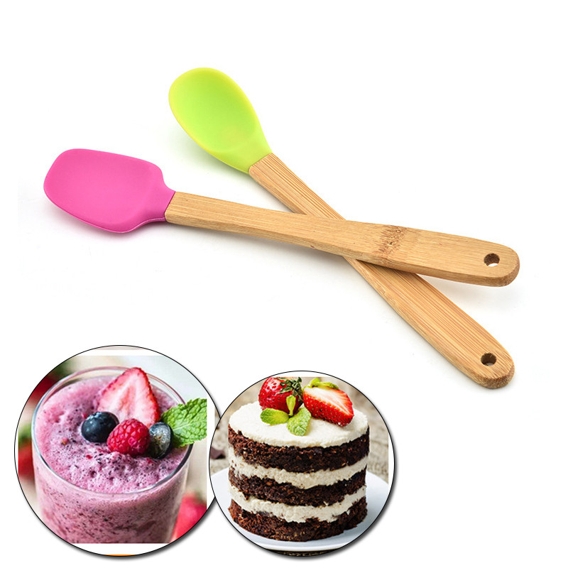 1 tk Mini silikoonkaabits, bambusest käepidemega küpsise saiake Silikoonist spaatliga kühvlihari Köögitarbed Küpsetustööriistad Aksessuaarid