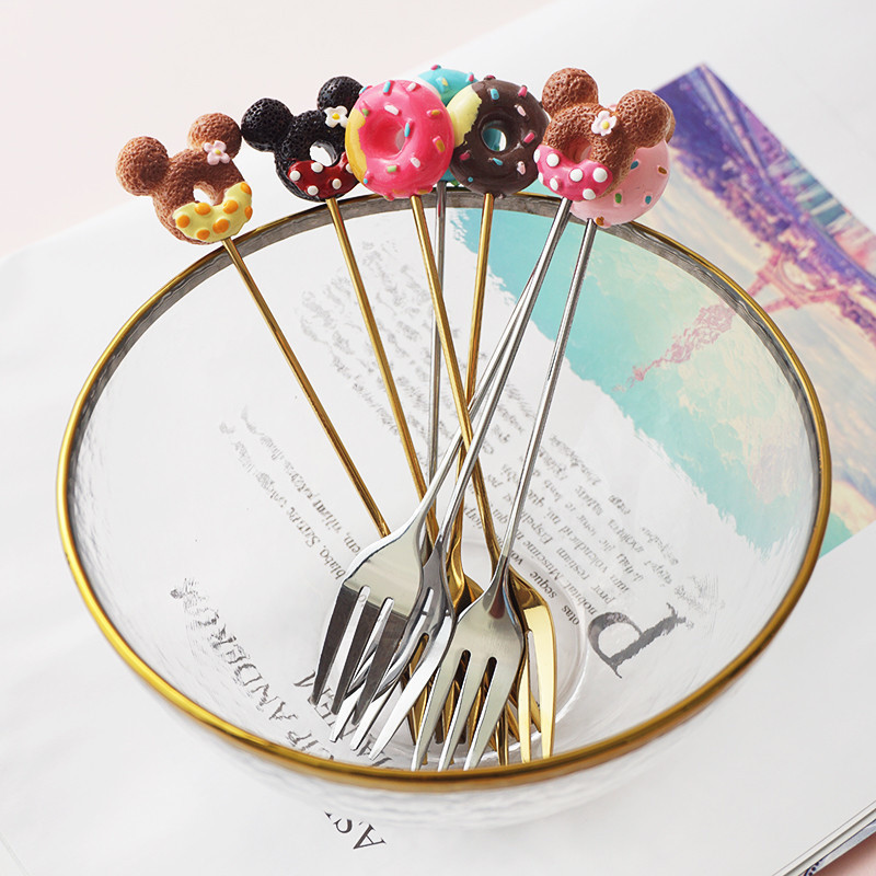 1 gab. Nerūsējošā tērauda Mikija virtuļa karote, dakšiņa kūka, kafija deserts, tēja, saldējums, maisīšanas karotes, konfektes, jauka karikatūra tējkarote