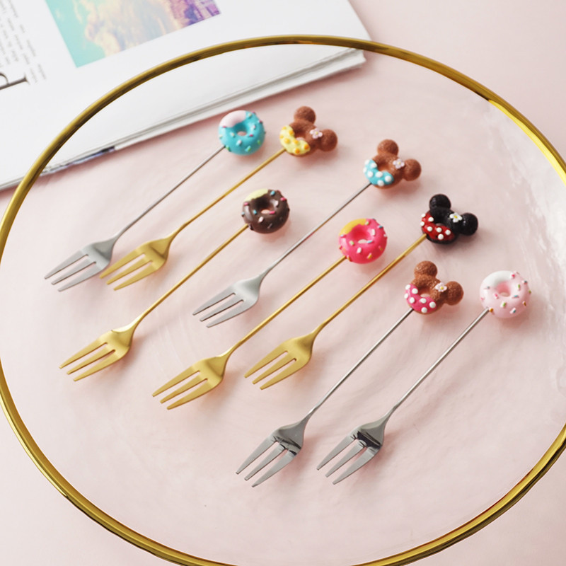 1 gab. Nerūsējošā tērauda Mikija virtuļa karote, dakšiņa kūka, kafija deserts, tēja, saldējums, maisīšanas karotes, konfektes, jauka karikatūra tējkarote