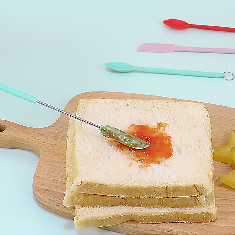 2tk komplekt 3-ühes Mini silikoonist teleskooplabidas laiendatav meik Kaasaskantav köök küpsetuskaste Kulp spaatliga leib Uus