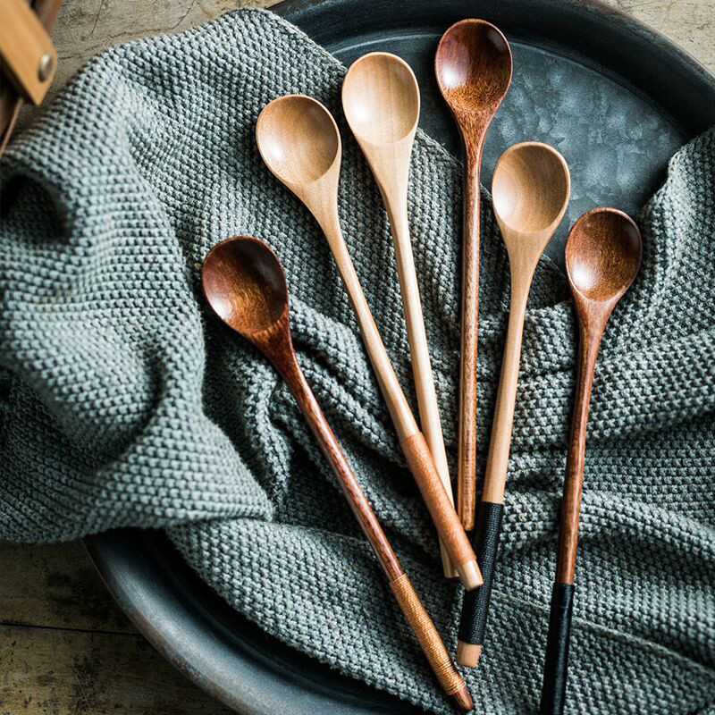 6 vnt. Medinis arbatinis šaukštelis Ilgas kavos šaukštelis Mažų arbatinių šaukštelių rinkinys Medus Medus Desertinis Šaukštelis Kavos gėrimų Maišytuvas Arbatiniai šaukšteliai Stalo reikmenys
