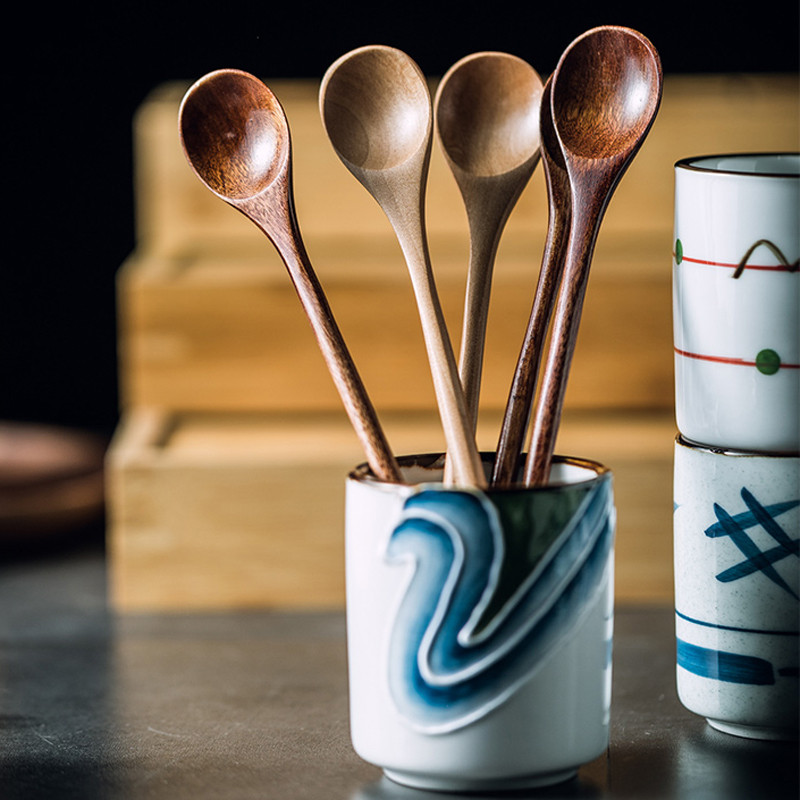 6 vnt. Medinis arbatinis šaukštelis Ilgas kavos šaukštelis Mažų arbatinių šaukštelių rinkinys Medus Medus Desertinis Šaukštelis Kavos gėrimų Maišytuvas Arbatiniai šaukšteliai Stalo reikmenys