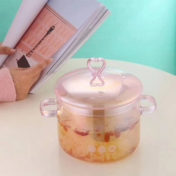 Φωτιά υψηλής αξίας Ανοιχτή κατσαρόλα Υψηλής μαγειρικής Σούπα Ροζ Binaural Χαριτωμένο, ανθεκτικό στη θερμότητα Love Borosilicate Instant Glass Noodle Pan Pot