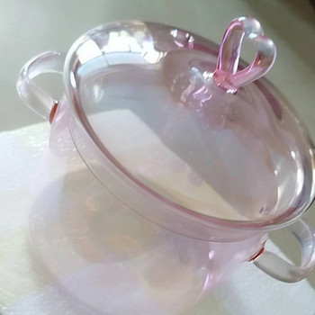 Φωτιά υψηλής αξίας Ανοιχτή κατσαρόλα Υψηλής μαγειρικής Σούπα Ροζ Binaural Χαριτωμένο, ανθεκτικό στη θερμότητα Love Borosilicate Instant Glass Noodle Pan Pot