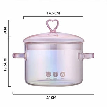 Пожарна висока стойност Open Pot High Cooking Soup Pink Binaural Cute Heat-resistant Love Borosilicate Instant Glass Tigan Tigan