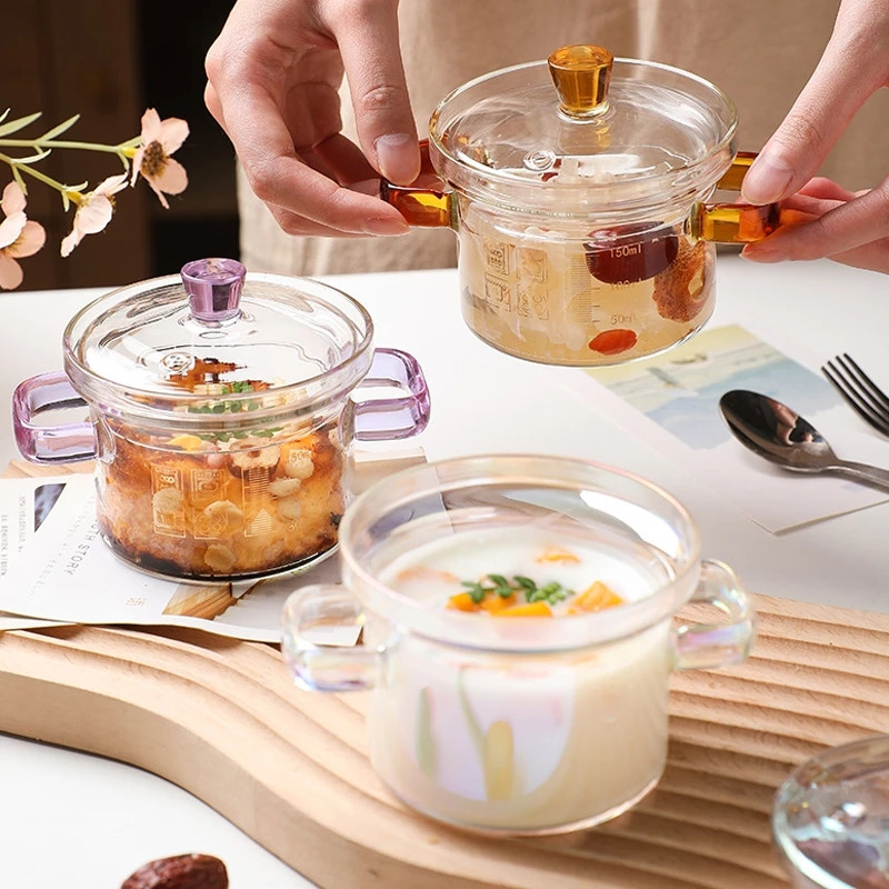 Tűz Nagy értékű nyitott edény magas főzőleves rózsaszín binaurális aranyos hőálló szerelem boroszilikát instant üveg tészta serpenyő