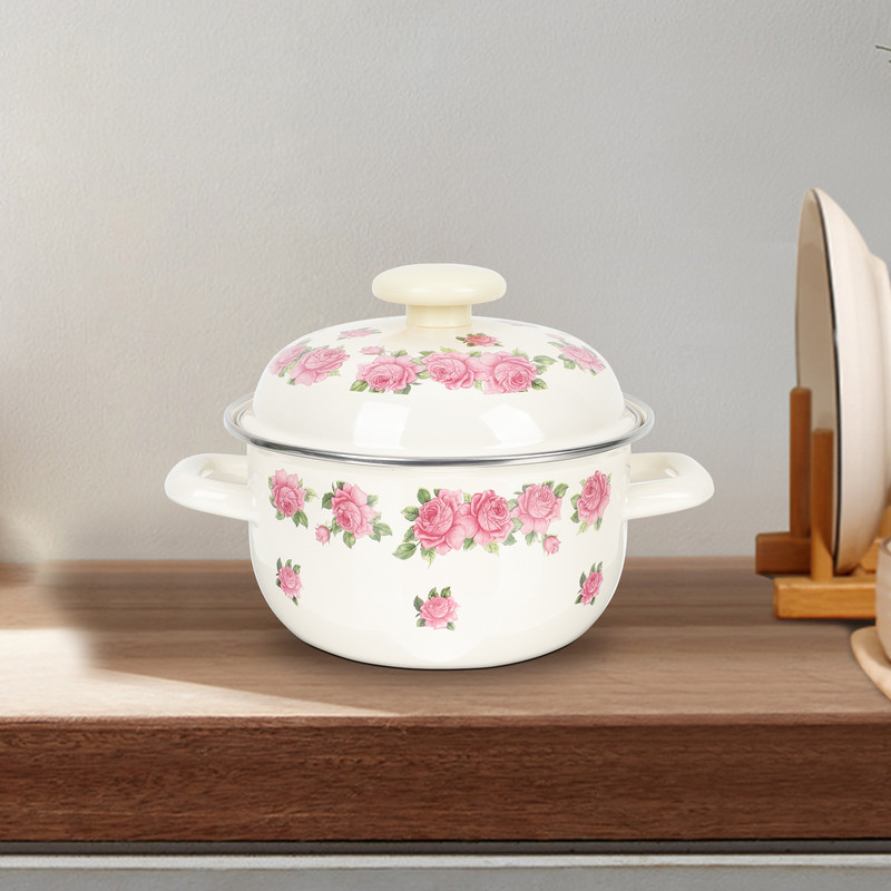 Emaljas katla vāks piena panna Maza gatavošanas mērces rokturis Nelipīgs kastrolis, stikla vārīšana