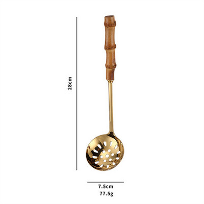 Nerūsējošā tērauda zupas karotes caurduris ar koka rokturi Pretpiedeguma pasniegšanas ēdamkarotes Karstā katla karotes Virtuves piederumi