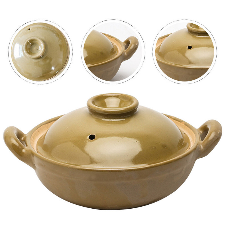 Akmens masės troškintuvas su dangčiu, molio įtaisai Stockpot dangteliu Senamadiški virtuvės reikmenys