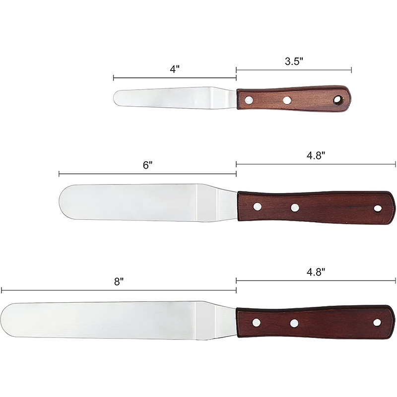 Koogiglasuuri spaatlid, roostevabast terasest nurga all olevad puidust käepidemega koogiglasuurilabidad, augukujundus, tordikaunistuse küpsetusvahendid