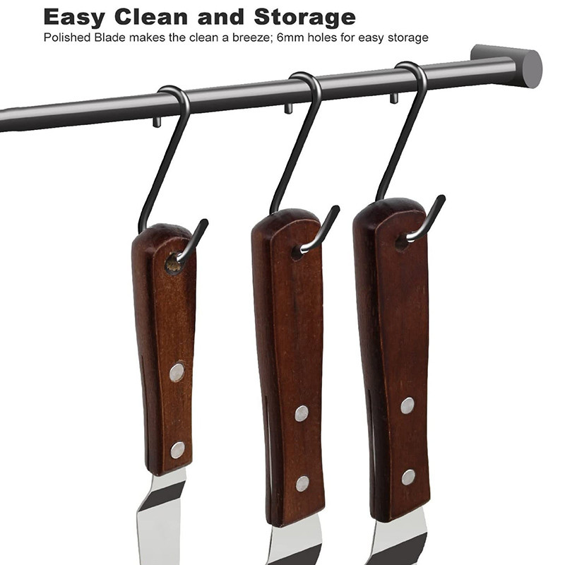 Koogiglasuuri spaatlid, roostevabast terasest nurga all olevad puidust käepidemega koogiglasuurilabidad, augukujundus, tordikaunistuse küpsetusvahendid