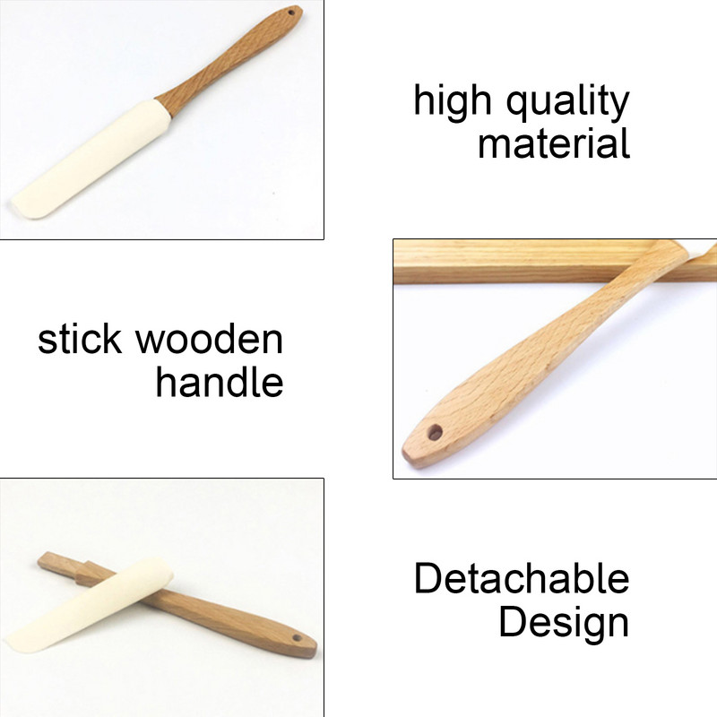 1PC skrāpis, izturīgs koka rokturis, trauks, lāpstiņa krējuma sviests, noņemams silikons, pilnīgi jauns