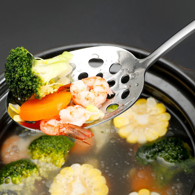 304 Nerūsējošā tērauda bieza virtuves karote BBQ lāpstiņa ar garu rokturi, pasniegšanas zupas karote caurduris salātu dakša gatavošanas piederumi