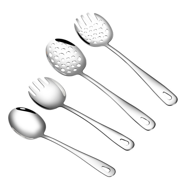 304 Nerūsējošā tērauda bieza virtuves karote BBQ lāpstiņa ar garu rokturi, pasniegšanas zupas karote caurduris salātu dakša gatavošanas piederumi