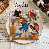 20Gb/Iepakojumā Vintage Birds Būris Galds Dekupāžas Papīra Salvetes Ziedu salvete Papīra salvetes kāzu ballīšu dekorēšanai Jaunums