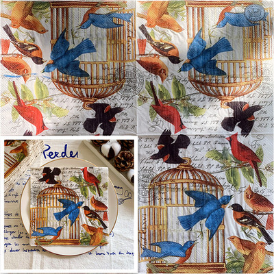 20Gb/Iepakojumā Vintage Birds Būris Galds Dekupāžas Papīra Salvetes Ziedu salvete Papīra salvetes kāzu ballīšu dekorēšanai Jaunums