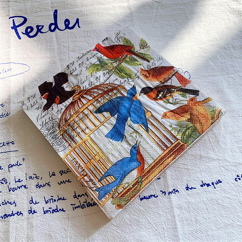 20Gb/Iepakojumā Vintage Birds Būris Galds Dekupāžas Papīra Salvetes Ziedu salvete Papīra salvetes kāzu ballīšu dekorēšanai Jaunums