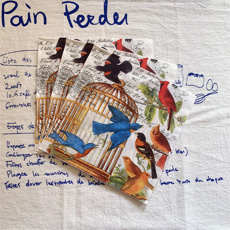 20Gb/Iepakojumā Vintage Birds Būris Galds Dekupāžas Papīra Salvetes Ziedu salvete Papīra salvetes kāzu ballīšu dekorēšanai Jaunums